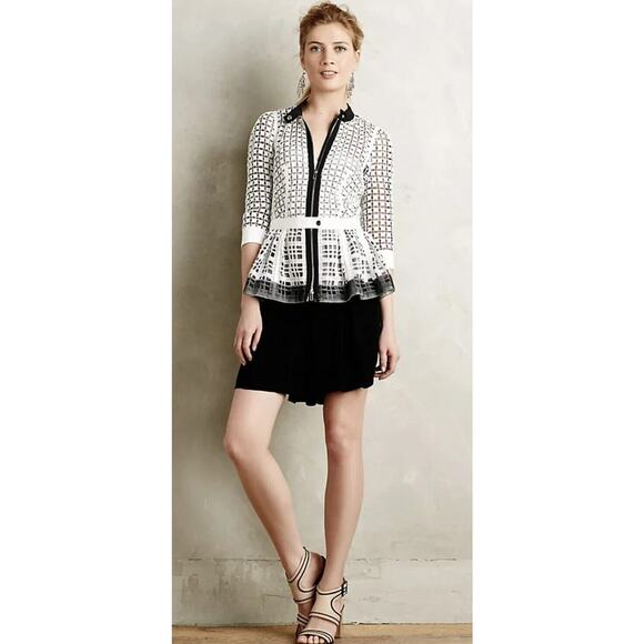 New Anthropologie Beguile x Byron Lars Lace Crochet Peplum Jacket 8 Lined Multi - Picture 2 of 11